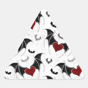 Halloween heart with black bat wings triangle sticker