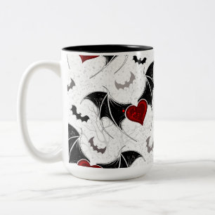 Halloween heart with black bat wings Two-Tone coffee mug