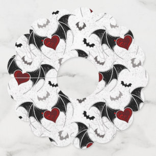 Halloween heart with black bat wings wine glass tag