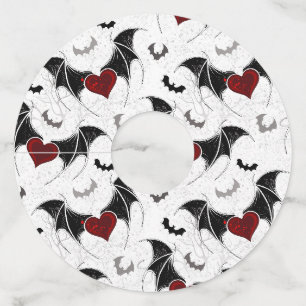 Halloween heart with black bat wings wine glass tag