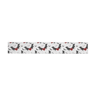 Halloween heart with black bat wings wraparound address label