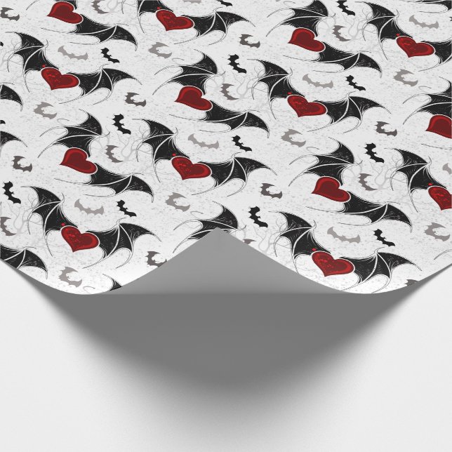 Halloween heart with black bat wings wrapping paper (Corner)