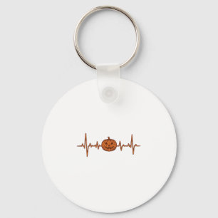 Halloween Heartbeat Pumpkin Vintage Vector Design_ Key Ring