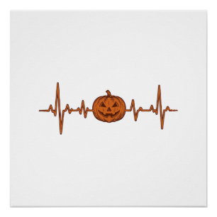 Halloween Heartbeat Pumpkin Vintage Vector Design_ Poster
