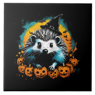 Halloween Hedgehog and pumpkins cute Ceramic Tile