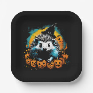 Halloween Hedgehog and pumpkins cute Paper Plate