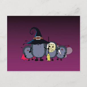 Halloween hedgehogs party crew postcard