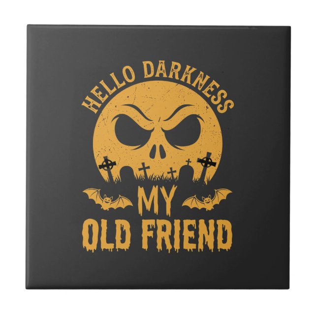 Halloween Hello Darkness Graveyard Moon Ceramic Tile (Front)