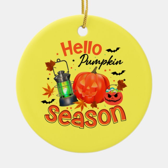Halloween Hello Pumpkin Season Birthday Ceramic Ornament (Front)
