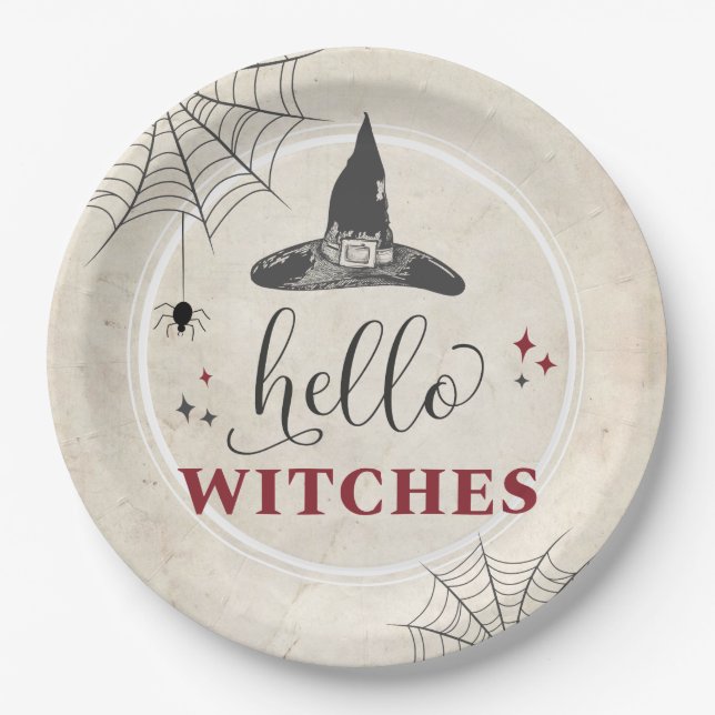 Halloween Hello Witches Funny Bachelorette Party Paper Plate (Front)