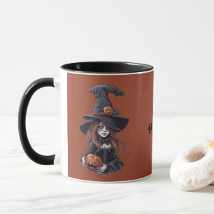 Halloween-Hexe mit Kürbis - Mug