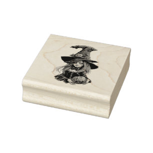 Halloween-Hexe mit Kürbis - Rubber Stamp