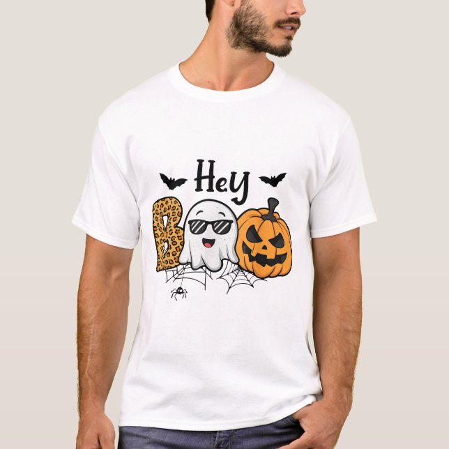  Halloween Hey Boo Ghost Pumpkin Costume Women  T-Shirt (Front)
