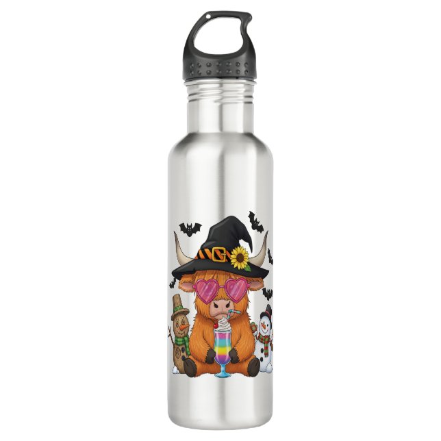 Halloween Highland Cow (2) 710 Ml Water Bottle (Front)