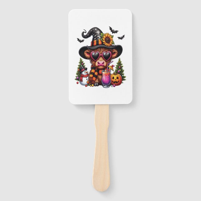 Halloween Highland Cow 2 Hand Fan (Front)