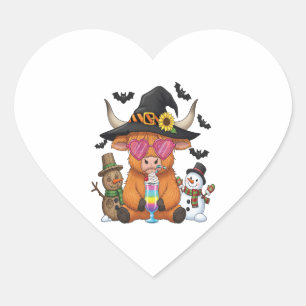Halloween Highland Cow (2) Heart Sticker