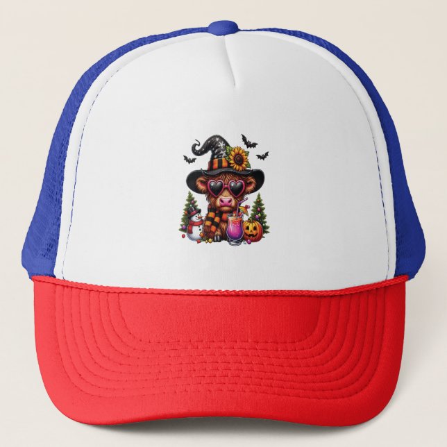 Halloween Highland Cow 2 Trucker Hat (Front)