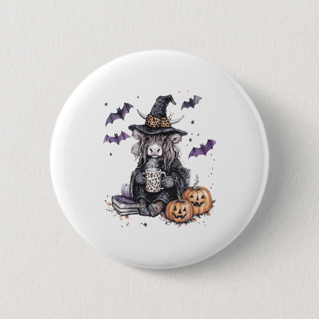 Halloween Highland Cow 6 Cm Round Badge (Front)