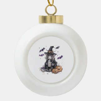 Halloween Highland Cow Ceramic Ball Christmas Ornament