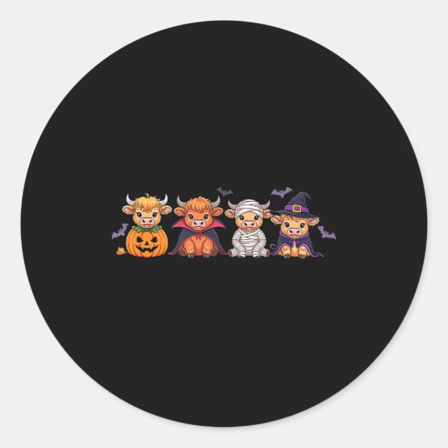 Halloween Highland Cow  Classic Round Sticker (Front)