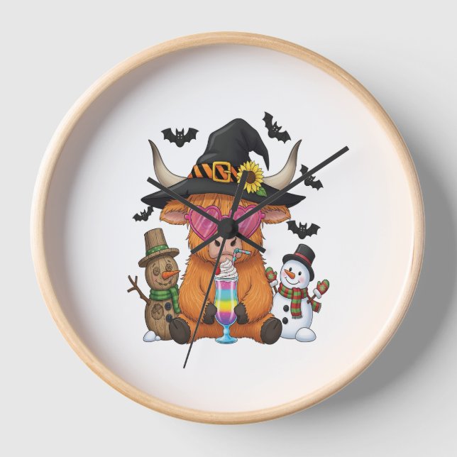 Halloween Highland Cow Clock (Front)