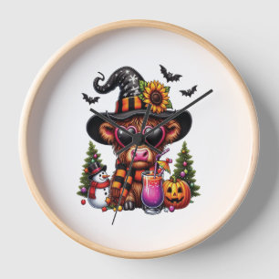 Halloween Highland Cow Clock