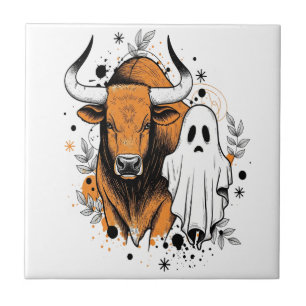 Halloween Highland Cow Cute Fall Ceramic Tile