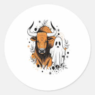 Halloween Highland Cow Cute Fall Classic Round Sticker