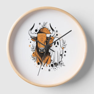 Halloween Highland Cow Cute Fall Clock