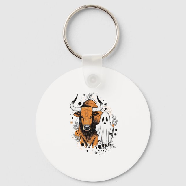 Halloween Highland Cow Cute Fall Key Ring (Front)