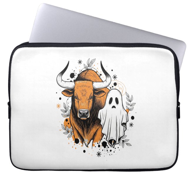 Halloween Highland Cow Cute Fall Laptop Sleeve (Front)