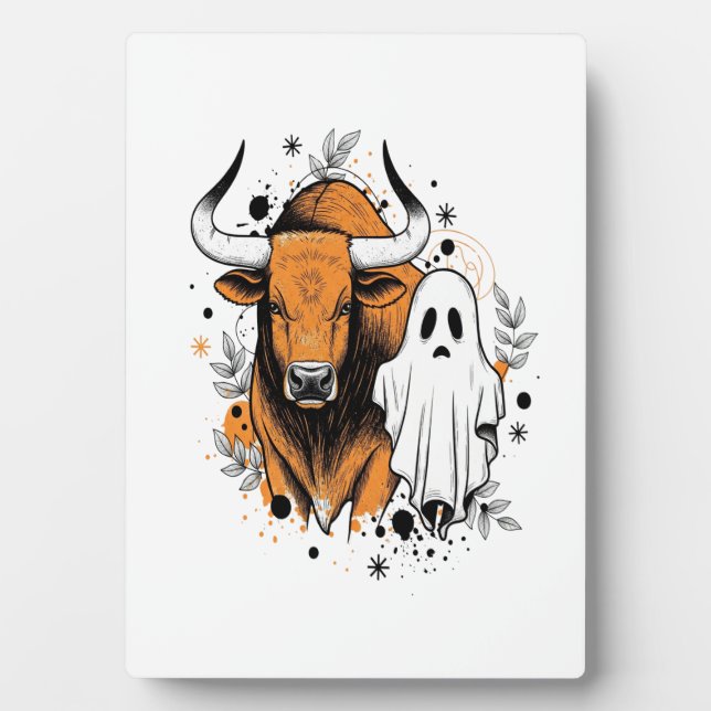 Halloween Highland Cow Cute Fall Plaque (Front)