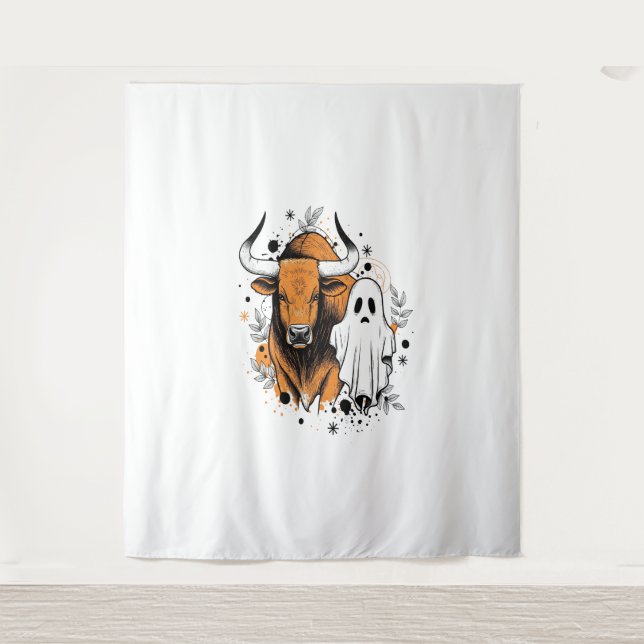 Halloween Highland Cow Cute Fall Tapestry (Front)