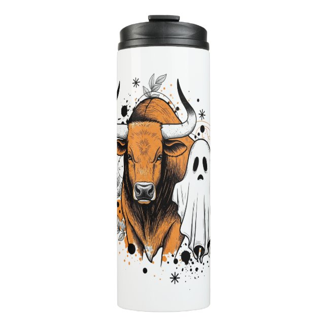 Halloween Highland Cow Cute Fall Thermal Tumbler (Front)