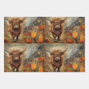 Halloween Highland Cow Portrait Ephemera Wrapping Paper Sheet