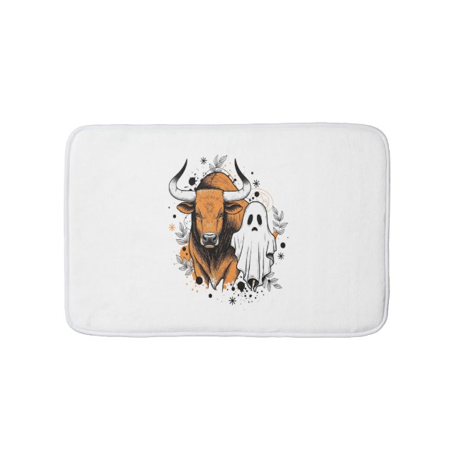 Halloween Highland Cow Pumpkin Bath Mat (Front)