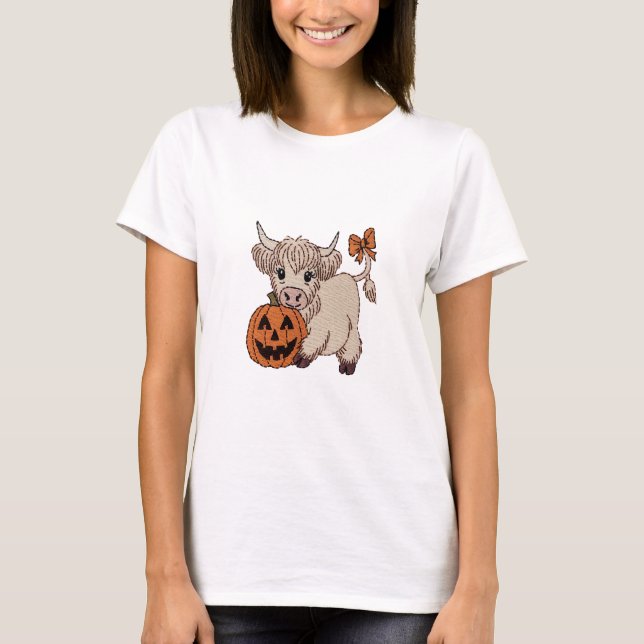 Halloween Highland Cow Pumpkin T-Shirt (Front)