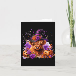 Halloween Highland Cow Pumpkin Witchy Bat Card