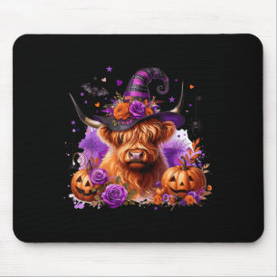 Halloween Highland Cow Pumpkin Witchy Bat Mouse Pad