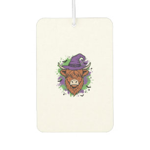 Halloween Highland Cow Witch Hat Vintage Vector_1 Car Air Freshener