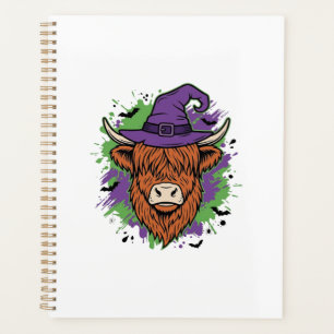 Halloween Highland Cow Witch Hat Vintage Vector_1 Planner