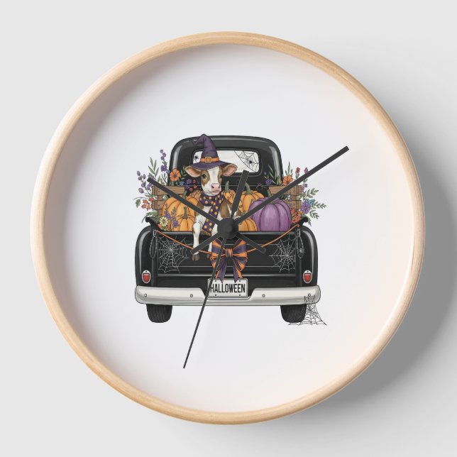 Halloween Highland Cow with Truck Clock (Front)