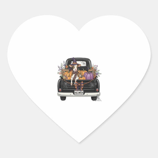 Halloween Highland Cow with Truck Heart Sticker (Front)