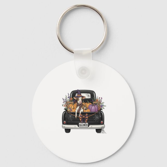Halloween Highland Cow with Truck Key Ring (Front)