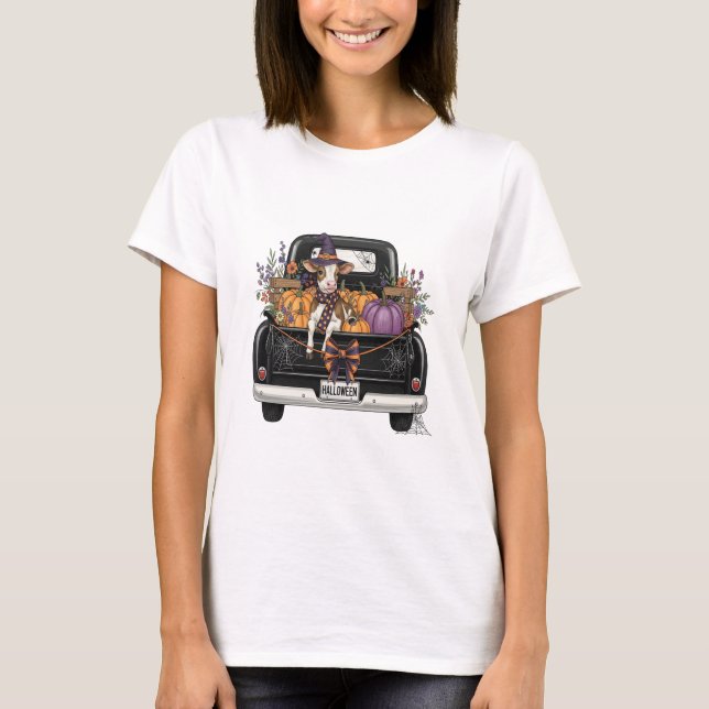 Halloween Highland Cow with Truck T-Shirt (Front)