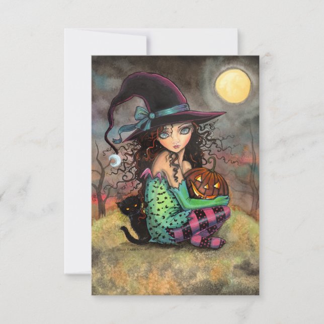 Halloween Hill Witch and Cat Art Card (Front)