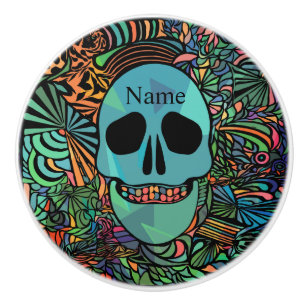 Halloween Hippie Skull Thunder_Cove Ceramic Knob