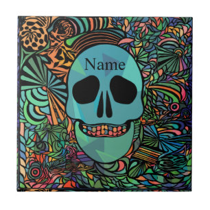 Halloween Hippie Skull Thunder_Cove Ceramic Tile