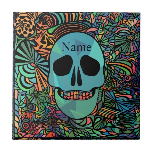 Halloween Hippie Skull Thunder_Cove   Ceramic Tile (Front)