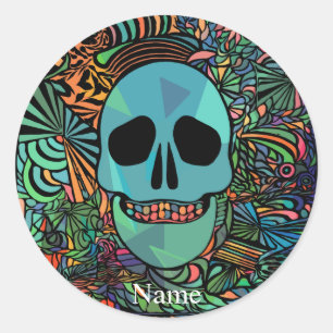 Halloween Hippie Skull Thunder_Cove Classic Round Sticker